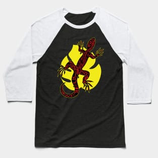 Red Doodle Pattern Lizard Baseball T-Shirt